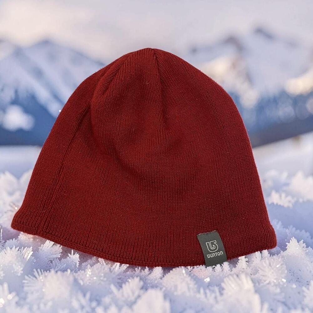 Burton Youth Beanie Hat Maroon Burgundy Knit Embroidered Logo Kids Winter Snow
